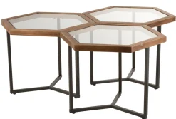 Meubilair|ohgreen Bijzettafel hexagon glas/hout bruin