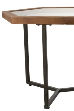 Meubilair|ohgreen Bijzettafel hexagon glas/hout bruin