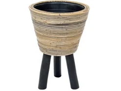 Potten En Vazen|ohgreen Drypot wooden legs stripe grey d32h45cm