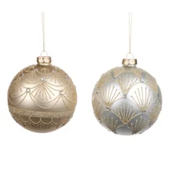 Kerstballen|ohgreen Glazen bal met glitterguirlande/schubmotief