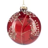 Kerstballen|ohgreen Glazen kralenbloem kerstbal rood/goud 10cm