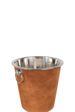 Drank|ohgreen Ijsemmer rond leder cognac (21.5x21.5x20.5cm)