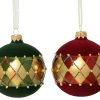 Thema Classic|Kerstballen|ohgreen Kerstbal glas glanzend, flock met ruitjespatroon