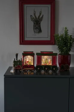 Deco Verlichting Binnen|ohgreen Led kerstlantaarn treinwagon met kinderen, kerstboom en kerstcadeaus