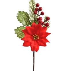 Kerstdecoratie|ohgreen Poinsettia tak met bessen 27cm