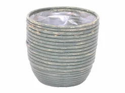 Potten En Vazen|ohgreen Pot round balloon stripe olive d18h16cm