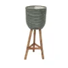 Potten En Vazen|ohgreen Pot stripe wooden legs green d25h64cm