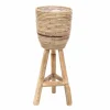 Potten En Vazen|ohgreen Pot stripe wooden legs grey d20h47cm