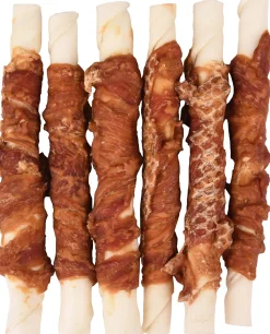 Hond Voeding|ohgreen R'hide duck wrapped stick 15mm 15cm 6st 180gr
