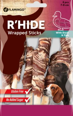 Hond Voeding|ohgreen R'hide staafjes met eend en kabeljauw7/8cm 6st 85gr