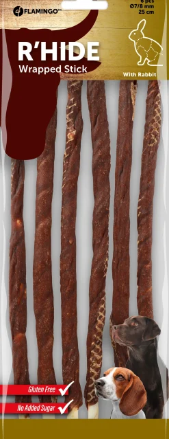Hond Voeding|ohgreen R'hide stokjes omwikkeld met konijn 7/8mm 25cm 6st 130gr