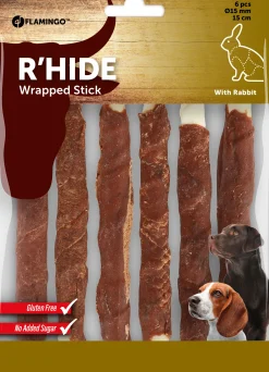 Hond Voeding|ohgreen R'hide stokjes omwikkeld met konijn 15mm 15cm 6st 180gr