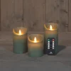 Deco Verlichting Binnen|ohgreen Set van 3 rustieke wax led kaarsen met bewegende vlam jade groen