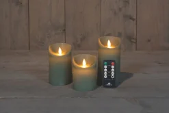 Deco Verlichting Binnen|ohgreen Set van 3 rustieke wax led kaarsen met bewegende vlam jade groen
