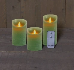 Deco Verlichting Binnen|ohgreen Set van 3 rustieke wax led kaarsen met bewegende vlam jade groen
