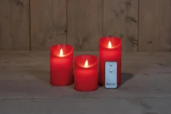 Deco Verlichting Binnen|ohgreen Set van 3 rustieke wax led kaarsen met bewegende vlam rood