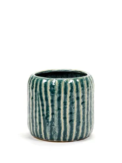 Potten En Vazen|ohgreen Sixties Pot ribbels blauw grijs d14 h12,5