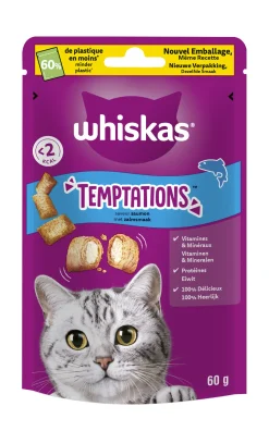 Kat Voeding|ohgreen Snacks voor katten |whiskas temptations zalm 60g