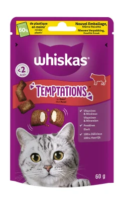 Kat Voeding|ohgreen Snacks voor katten |whiskas temptations rund 60g