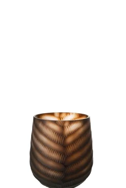 Potten En Vazen|ohgreen Vaas gekerfd glas bruin small